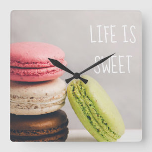 French macaroons in pastel vintage colours square wall clock