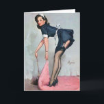 French Maid Sweeping Pin Up Card<br><div class="desc">Vintage pin up.</div>