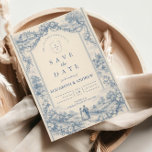 French Manor Countryside Wedding Save The Date<br><div class="desc">A refined blue toile wedding design inspired by classic French countryside engravings. Delicate pastoral scenery, manicured gardens, stone pathways, and blooming florals frame the lower portion in intricate monochromatic blue linework. The soft ivory sky wash keeps the upper area luminous and balanced, creating a timeless and sophisticated composition. Perfect for...</div>