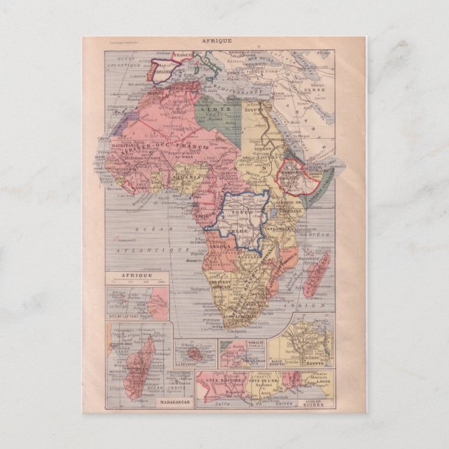 French map of Africa 1920 Postcard (Front)