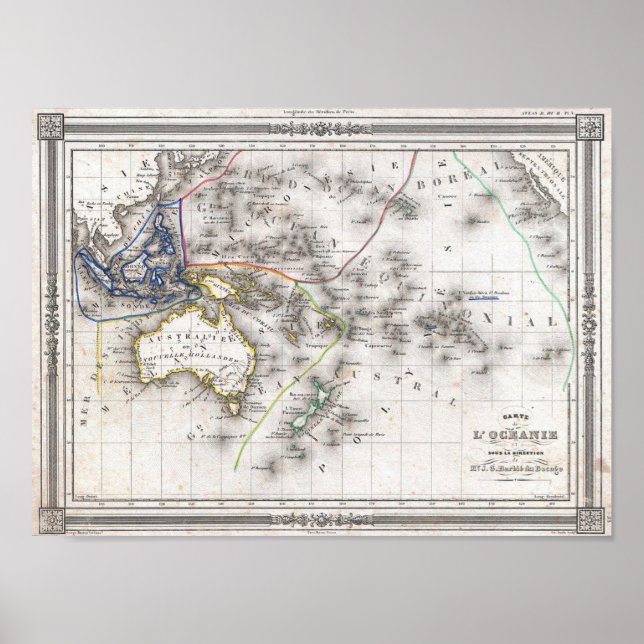 French Map of Australia and Polynesia Poster (Front)