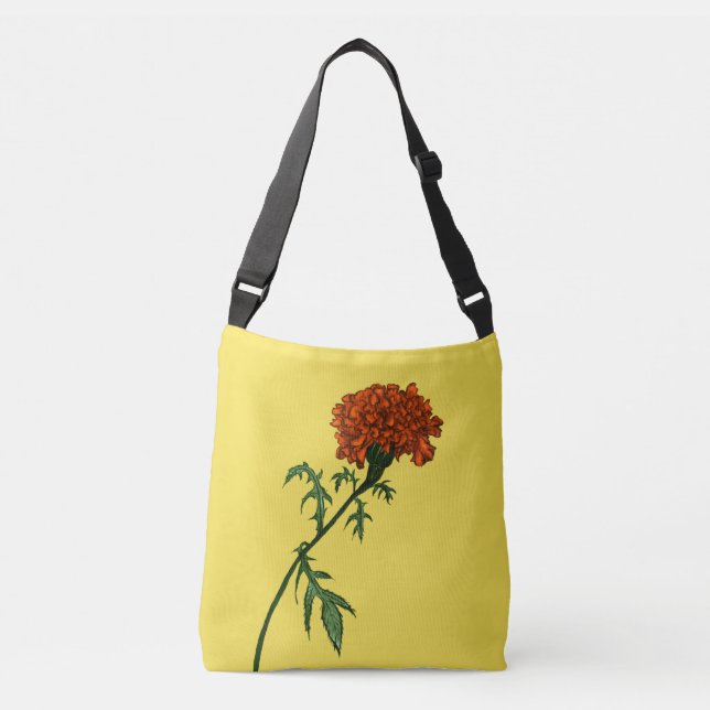French Marigold Flower Plant Lover Gardener Crossbody Bag (Front)