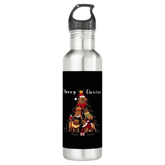 French Mastiff Dogue de Bordeaux Christmas Tree Xm 710 Ml Water Bottle (Front)