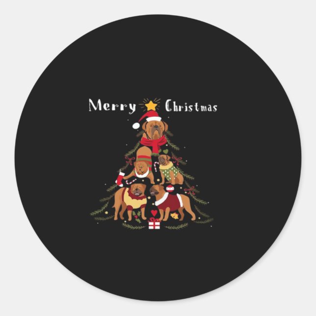French Mastiff Dogue de Bordeaux Christmas Tree Xm Classic Round Sticker (Front)