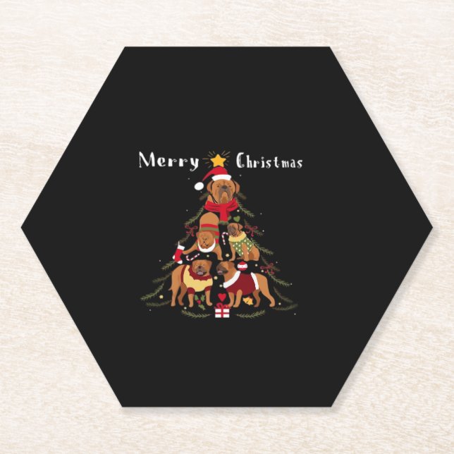 French Mastiff Dogue de Bordeaux Christmas Tree Xm Paper Coaster (Front)
