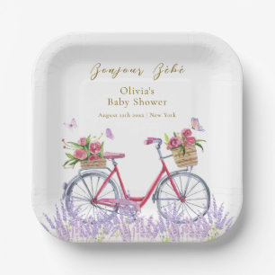 French Meadow Rose Lavender Bicycle Baby shower Paper Plate
