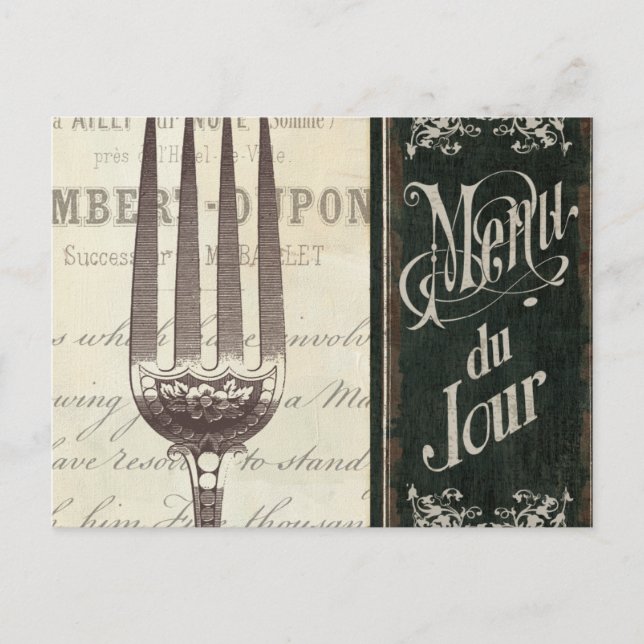 French Menu and Fork Postcard (Front)