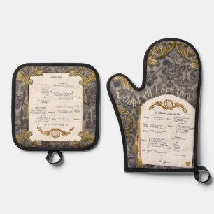French Menu Oven Mitt and Pot Holder Set