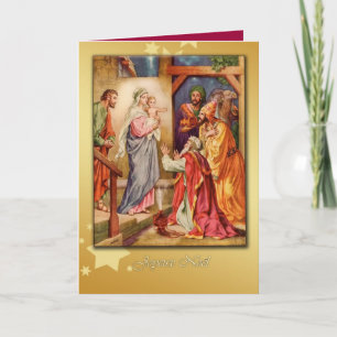 french merry christmas card, nativity holiday card