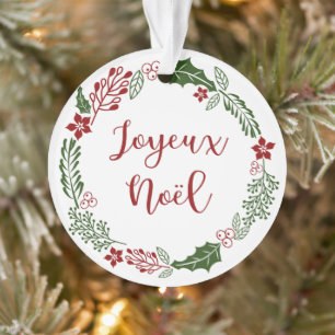 French Merry Christmas Wreath, Joyeux Noël Ornament