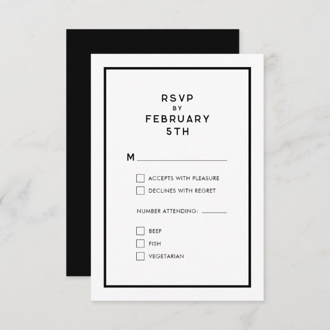 French Minimal Chic Monochrome Wedding RSVP (Front/Back)