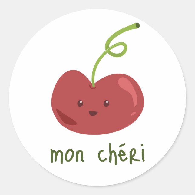 French "mon chéri" | Cute Baby Boy Cherry Fruit Classic Round Sticker (Front)