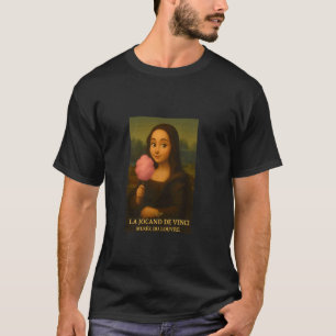 French Mona Lisa Concept Cartoon Art Eating Candy T-Shirt