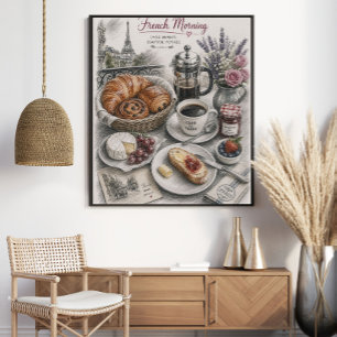 French Morning in Paris Breakfast Poster