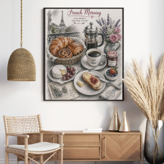 French Morning in Paris Breakfast Poster