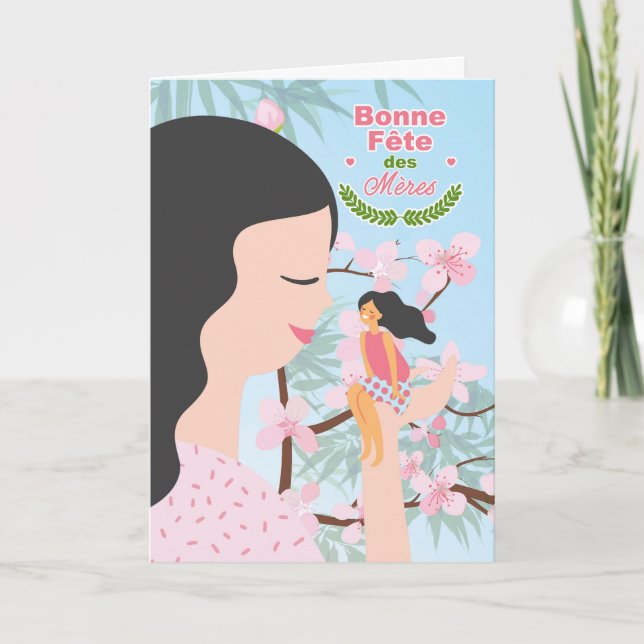 FRENCH Mother's Day Cherry Blossoms Mum and Child Card (Front)