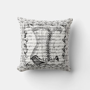 French Music Corset Black and White Cushion
