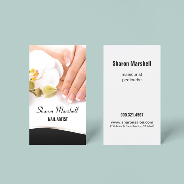 French Nails & Orchids Manicure Pedicure Salon Business Card (Creator Uploaded)