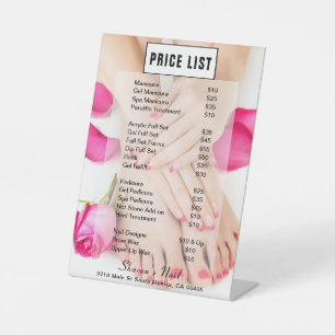 French Nails & Roses Manicure Salon Price List Pedestal Sign