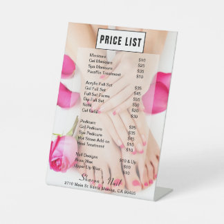 French Nails & Roses Manicure Salon Price List Pedestal Sign