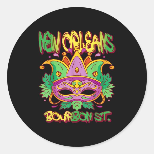 French New Orleans Mardi Gras Bourbon Street Souve Classic Round Sticker (Front)