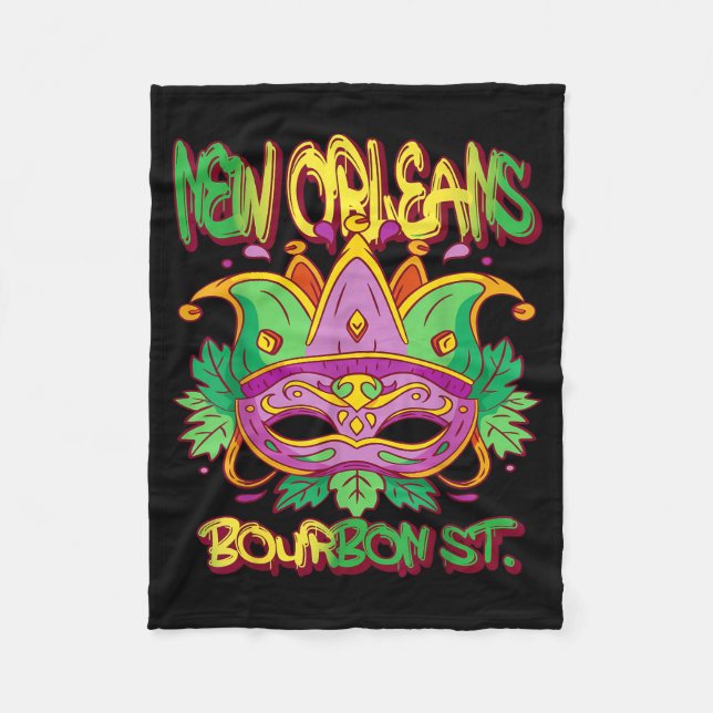 French New Orleans Mardi Gras Bourbon Street Souve Fleece Blanket (Front)