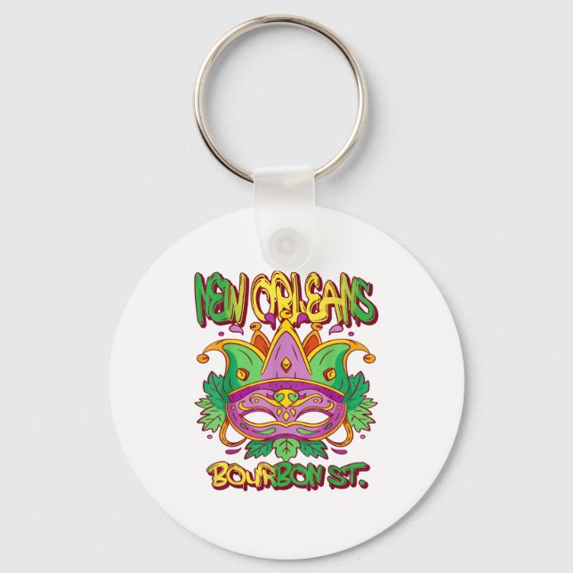 French New Orleans Mardi Gras Bourbon Street Souve Key Ring (Front)