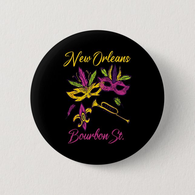 French New Orleans Mardi Gras Souvenir Bourbon Str 6 Cm Round Badge (Front)