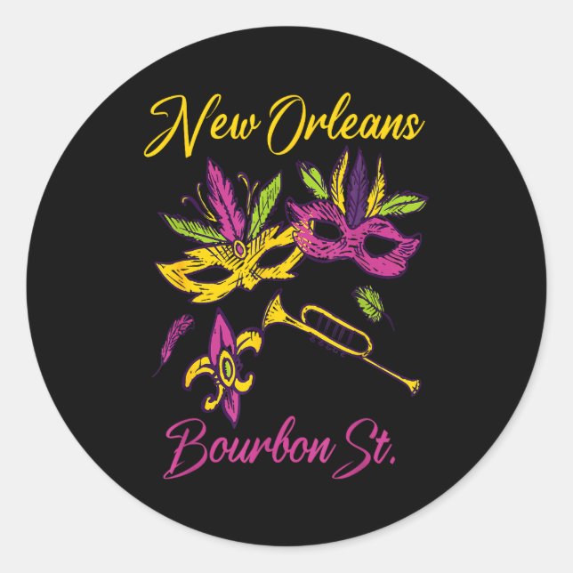 French New Orleans Mardi Gras Souvenir Bourbon Str Classic Round Sticker (Front)