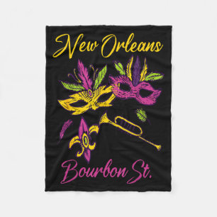French New Orleans Mardi Gras Souvenir Bourbon Str Fleece Blanket
