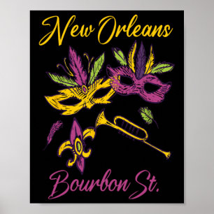 French New Orleans Mardi Gras Souvenir Bourbon Str Poster