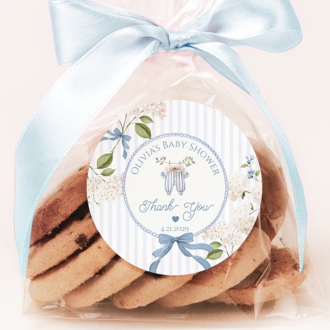 French Nursery Clothesline Baby shower Thank you Classic Round Sticker (Creator Uploaded)