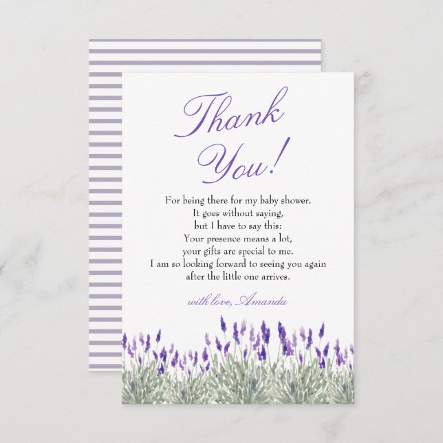 French Oh Bebe Lavender Gender Neutral Baby Shower Thank You Card (Front/Back)