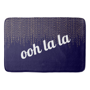 French Ooh La La Navy Blue  Gold String Lights Bath Mat