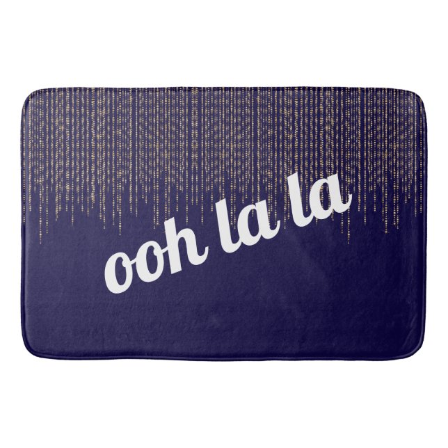 French Ooh La La Navy Blue  Gold String Lights Bath Mat (Front)