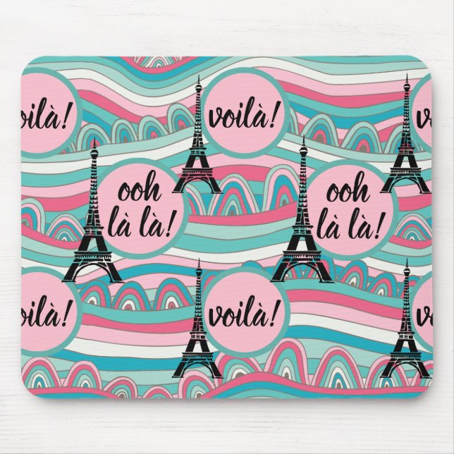 French Ooh la la! Voila! Chic Eiffel Tower Mouse Mat (Front)