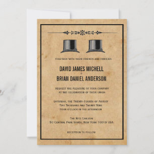 French Ornate Vintage Top Hat Gay Wedding Invites