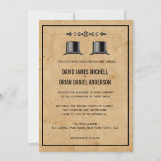French Ornate Vintage Top Hat Gay Wedding Invites