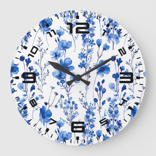 French Paper Wildflowers Pattern Design-98186 Large Clock (Front)