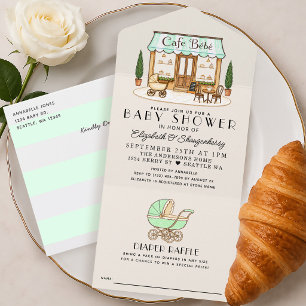 French Paris Cafe Bébé Gender Neutral Baby Shower All In One Invitation