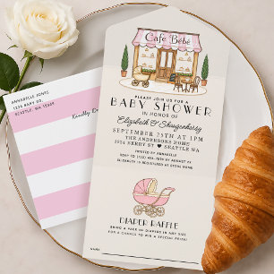 French Paris Cafe Bébé Girl Baby Shower All In One Invitation