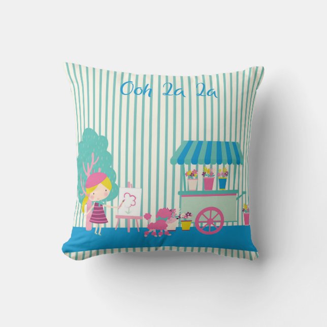 French Paris Design with Flower Cart & Painter Cushion (Front)