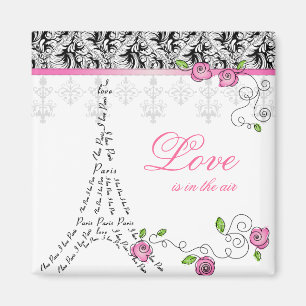 French Paris Love Magnet Pink Roses