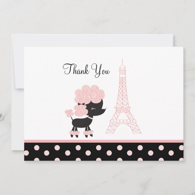 French Paris Pink Poodle Flat Card Thank you note (Front)