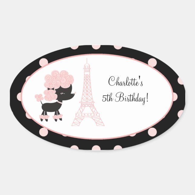 French Paris Poodle Oval Favour Sticker (Front)