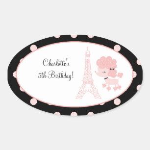 French Paris Poodle Oval Favour Sticker