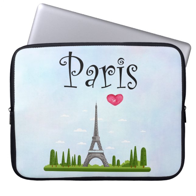 French Paris with Eiffel Tower Laptop Sleeve (Front)
