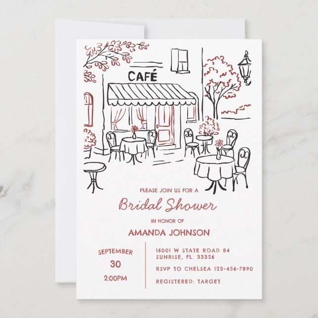 French Parisian Cafe Afternoon Bridal Shower Invitation (Front)