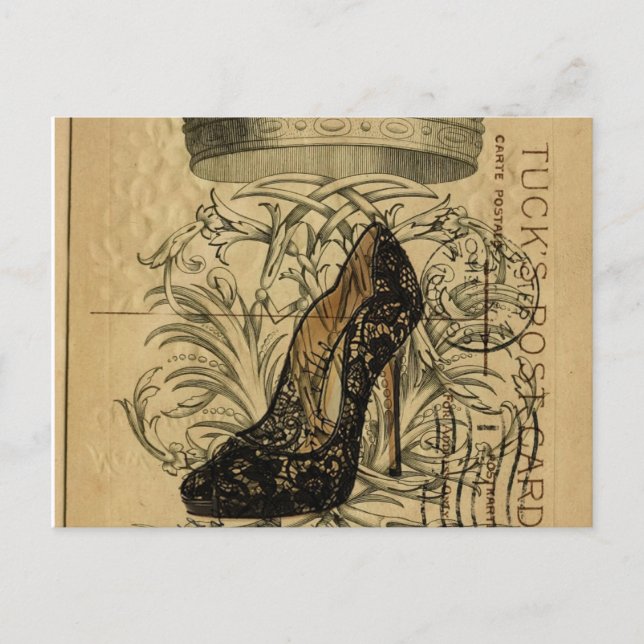 french parisian girly crown stiletto fashionista postcard (Front)