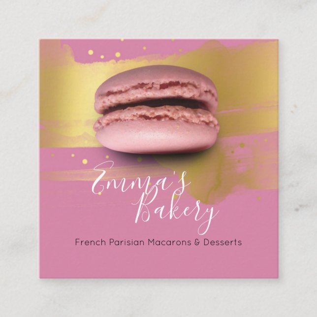 French Parisian Macarons & Desserts Square Business Card (Front)